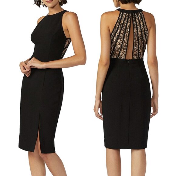 Adelyn Rae Cutout Back Lace Halter Cocktail Black Mini Dress Awards Season Siren - Picture 1 of 14